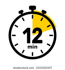 12 Minuten Analog Clock Symbol auf weißem Hintergrund .