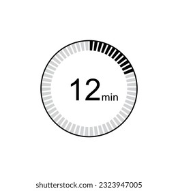 12 Minuten Symbol. Symbol für Produktetiketten. Verschiedene Verwendungszwecke wie Kochzeit, kosmetische oder chemische Anwendungsdauer.