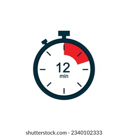 12 minutes, 12 min stopwatch vector icon. Stopwatch icon in flat style on a white background. Vector.