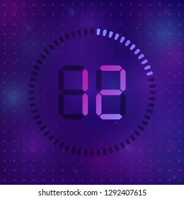The 12 minutes, stopwatch vector icon, digital timer. Vector digital count down circle board with circle time pie diagram. Watch outline style design, designed for web and app.