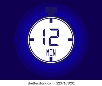 12 minutes stopwatch vector icon. Stopwatch icon in clock style. Timer for schedules and appointments on blue background