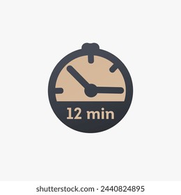 12 Minuten, Stoppuhr Vektor-Symbol. Uhr-Symbol in flachem Stil. Stockvektordarstellung isoliert