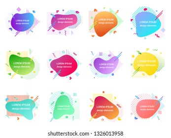 12 Modern liquid abstract element shape gradient memphis style design fluid vector colorful illustration banner set simple shape template for presentation, flyer, brochure isolated on white background