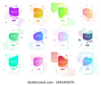 12 Modern liquid abstract element shape gradient memphis style design fluid vector colorful illustration banner set simple shape template for presentation, flyer, brochure isolated on white background