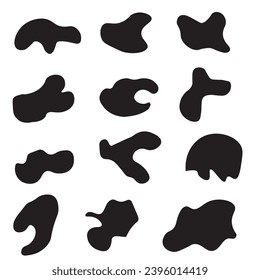 12 Modern liquid irregular blob shape abstract elements graphic flat style design fluid vector illustration set.