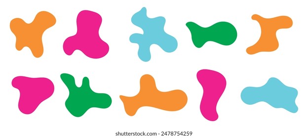 12 Modern liquid irregular blob shape abstract elements graphic flat style design fluid vector illustration set.