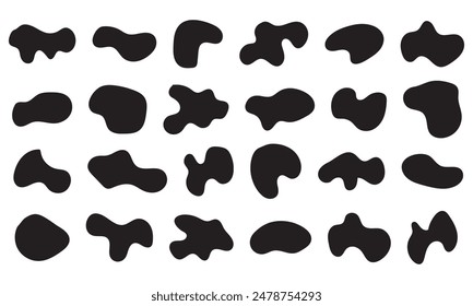 12 Modern liquid irregular blob shape abstract elements graphic flat style design fluid vector illustration set.