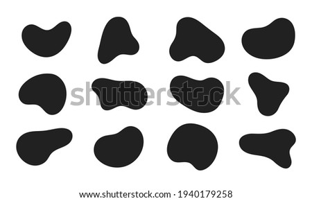 12 Modern liquid irregular blob shape abstract elements graphic flat style design fluid vector illustration set.