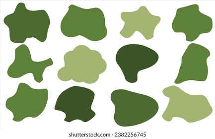 12 Diseño de estilo plano gráfico de elementos abstractos de forma de blob orgánico moderno. Ilustración del vector