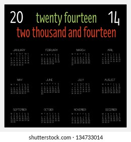 A 12 month calendar for 2014