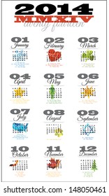 12 month calendar for 2014 with holiday dates and colourful icons