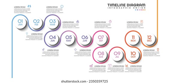 12 month calendar design concept, modern timeline, infographic template for business.Can be used for presentations, flowcharts, diagrams, signs. Vector illustration.