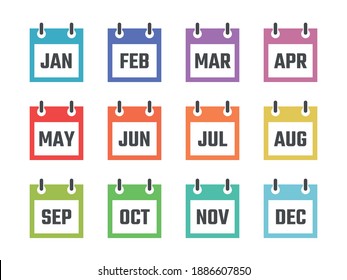 12 month calendar sign set vector illustration, color signs for all months of the year