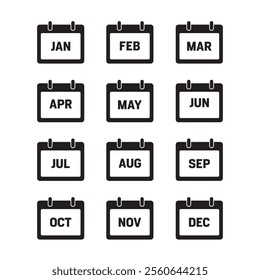 12 month calendar sign set vector illustration, color signs for all months of the year