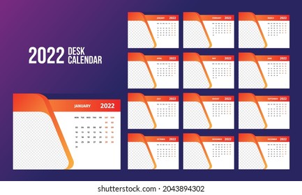 12 Month Desk Calendar 2022 Template