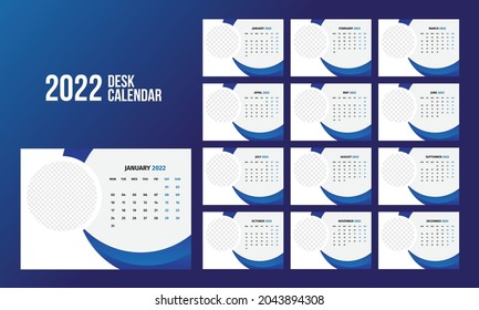 12 Month Desk Calendar 2022 Template