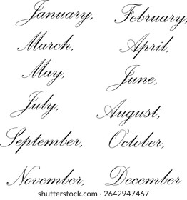 12 Month English calligraphy eps