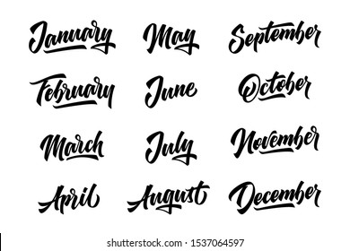 12 month. Handwritten lettering months of the year. Vector illustration.