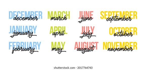 12 month. lettering months of the year. Vector illustration.