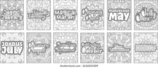 12 Month Name Coloring Page for Adults. 12 Months Mandala Coloring Page