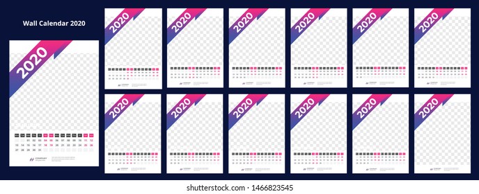 12 month wall calendar 2020 template
design 