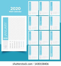 12 month wall calendar design 2020 template