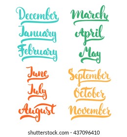 12 month of year - January, February, March, April, May, June, July, August, September, October, November, December,colorful brush ink sign isolated on the white background. 