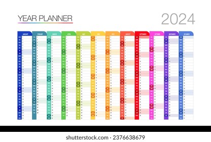  12 month year plan week and day color calendar  template design for business