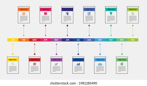 12 months or 1 year timeline infographic, timeline infographics for annual report and presentation,Timeline infographics design vector and Presentation business.