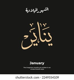 12 Monate arabische Kalligrafie für arabischen Kalender .Gregorianische Monate Übersetzung ist ( Januar, Februar, März, April, Mai, Juni, August, September, Oktober, November, Dezember)
