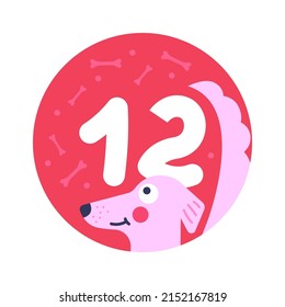 12 Months Baby Milestones Card with Cute Dog. Vector illustration