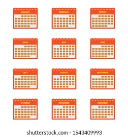12 Months Calendar Icon Set. Flat style vector EPS.
