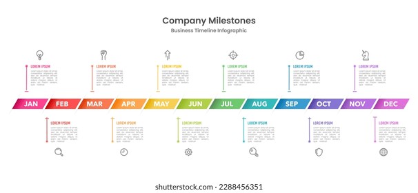 12 meses Plan Estratégico y Comercialización de la Empresa Infográfica Horizontal. Ilustración vectorial.