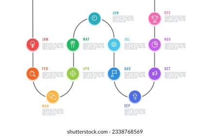 12 months infographic report for projects. Business presentation. Vector illustration.
