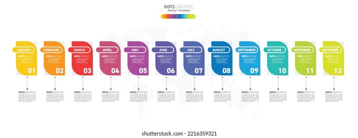 12 Months Modern Timeline Diagram Calendar, Infographic Template For Business. 