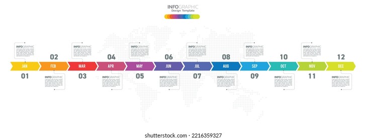 12 Months Modern Timeline Diagram Calendar, Infographic Template For Business. 