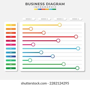 12 Months Modern Timeline diagram roadmap with progress calendar, presentation vector infographic. Infographic template for business.