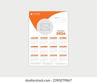 12 Months One Page Wall Calendar design 2024 . Clean and simple one page calendar design. Unique calendar design.