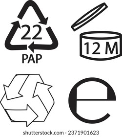 12 months, Recycle icon, 22 pap sign, estimated sign in the black icon set