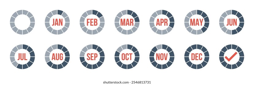 Contagem regressiva total de 12 meses, indicador de progresso para todo o ano