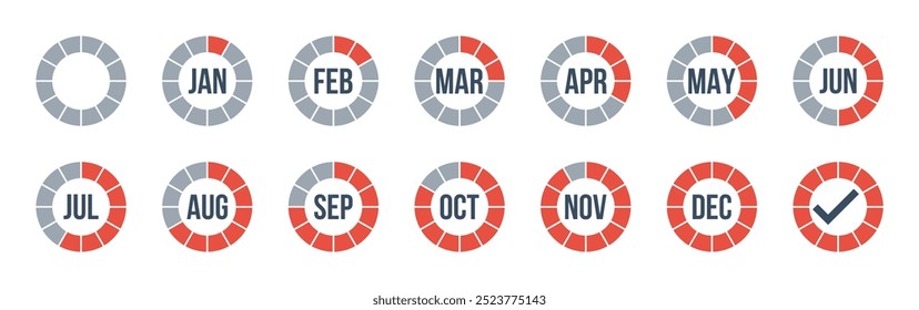 12 Monate roter Countdown, Fortschrittsindikator für das ganze Jahr