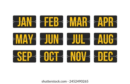 12 months short names flip board. Retro style analog clock plates.