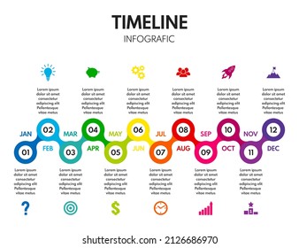 12 months or steps whole year infographic, business success roadmap, project timeline, colorful vector illustration