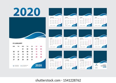 12 Months wall Calendar template print ready a3 a5 calendar for multipurpose modern new year 2020 calendar