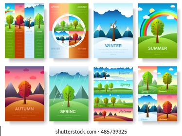 12 Months of the Year. Weather year information set. Seasons banners. Infographic concept background. Layout illustrations template pages with typography text