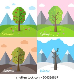 12 Months of the Year. Weather information set. Seasons banners. Infographic concept background. Layout illustrations template pages with typography text