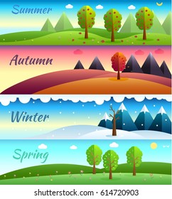 12 Months of the Year. Weather year information set. Seasons banners. Infographic concept background. Layout illustrations template pages with typography text