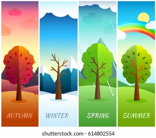 12 Months of the Year. Weather year information set. Seasons banners. Infographic concept background. Layout illustrations template pages with typography text