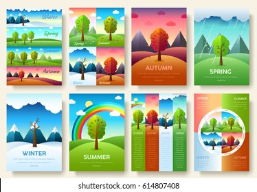 12 Months of the Year. Weather year information set. Seasons banners. Infographic concept background. Layout illustrations template pages with typography text