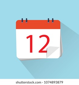 The 12 of the mounth. Vector illustration. Flat icon of calendar isolated on a background. 